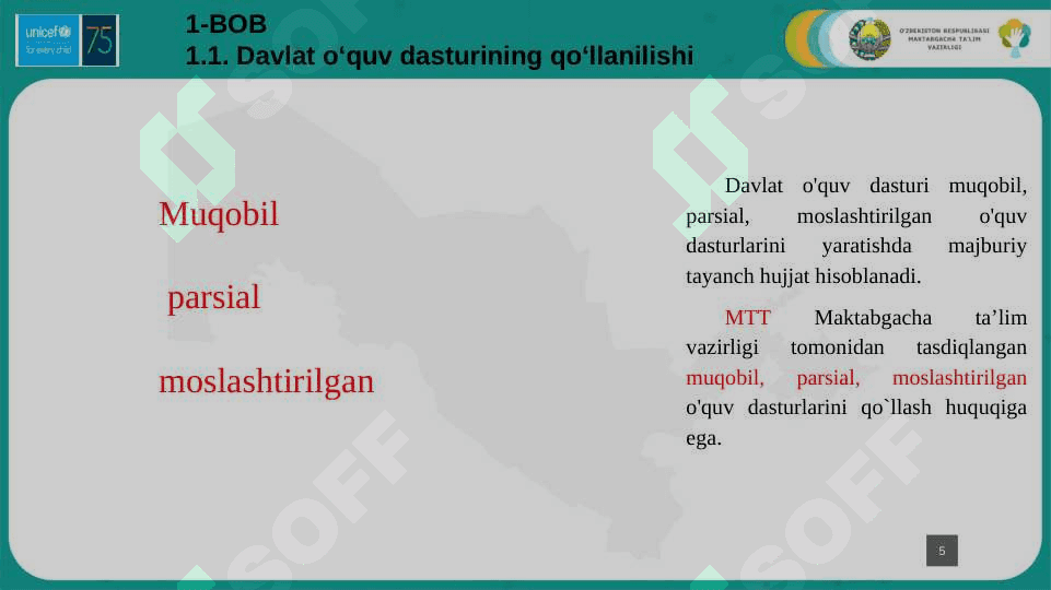 O‘zbekiston Respublikasi maktabgacha ta'lim tashkilotlari uchun  takomillashtirilgan"Ilk qadam" davlat o'quv dasturi 5
