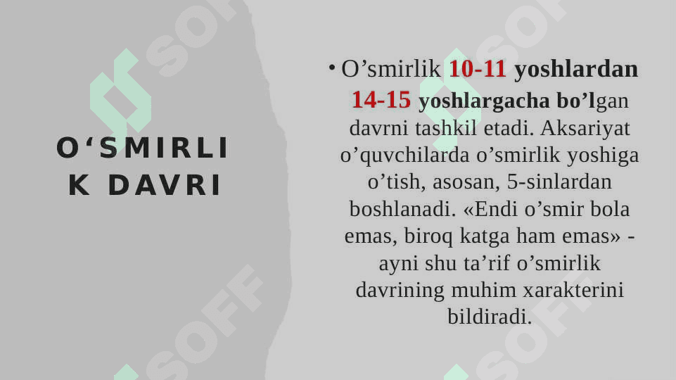 Oʻsmirlik davrida shaxsning rivojlanish xususiyatlari (TAQDIMOT) 2