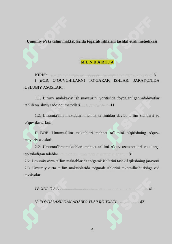 Umumiy o’rta talim maktablarida togarak ishlarini tashkil etish metodikasi 2