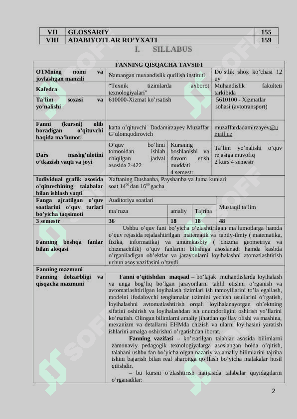 KOMPYUTERLI LOYIHALASH (CAD) 2