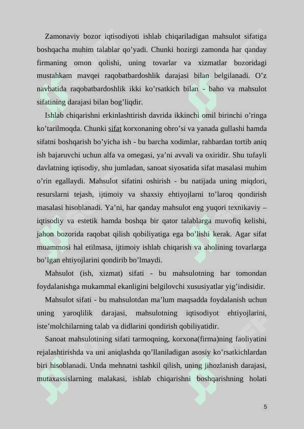 KORXONADA MAHSULOT SIFATI VA RAQOBATBARDOSHLIGINI OSHIRISH YO'LLARI 5
