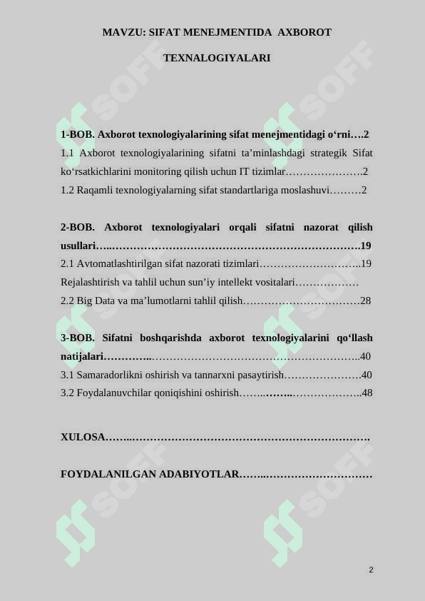 Korxonada mahsulot sifatini nazorat qilish 2