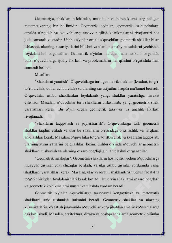 Matematik o'yinlar va ularning turlari 7