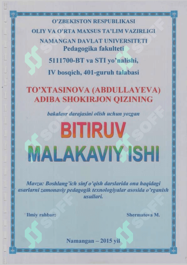 BOSHLANG`ICH SINFLARDA O`QISH DARSLARINI TASHKIL ETISHNING NAZARIY ASOSLARI 2