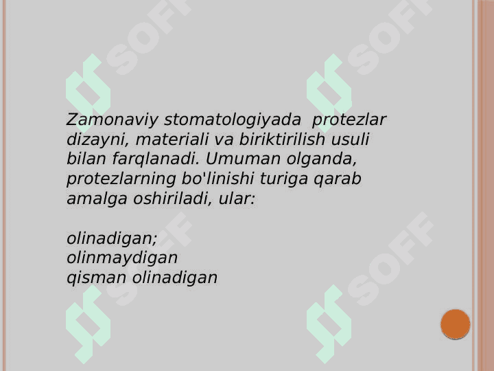 To'liq va qisman olib qo'yiluvchi protezlarni tanlash. To'liq olib qo'yiladigan tish protezlarini fiksasiyasini yaxshilidigan adgeziv moddalari. Abraziv xom ashyolari. Vrach-ortoped tomonidan yo'l qo'yiladigan deontologik, texnologik xato asoratlar. 2