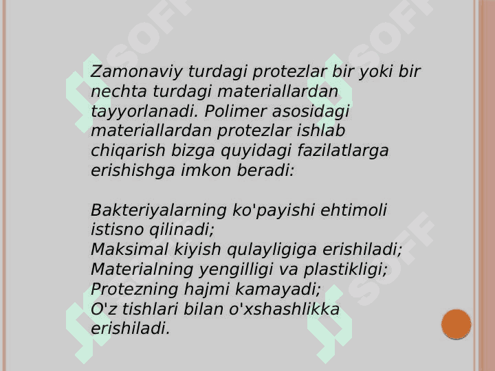 To'liq va qisman olib qo'yiluvchi protezlarni tanlash. To'liq olib qo'yiladigan tish protezlarini fiksasiyasini yaxshilidigan adgeziv moddalari. Abraziv xom ashyolari. Vrach-ortoped tomonidan yo'l qo'yiladigan deontologik, texnologik xato asoratlar. 3
