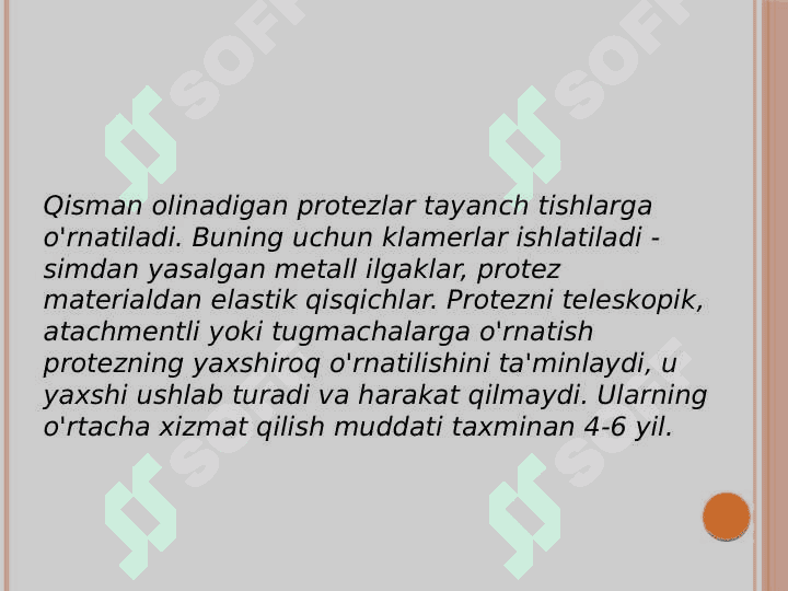 To'liq va qisman olib qo'yiluvchi protezlarni tanlash. To'liq olib qo'yiladigan tish protezlarini fiksasiyasini yaxshilidigan adgeziv moddalari. Abraziv xom ashyolari. Vrach-ortoped tomonidan yo'l qo'yiladigan deontologik, texnologik xato asoratlar. 5