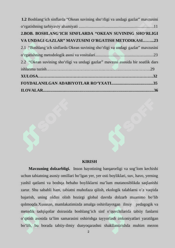 BOSHLANG‘ICH SINFLARDA “OKEAN SUVINING SHO‘RLIGI VA UNDAGI GAZLAR”  MAVZUSINI O‘RGATISH METODIKASI. 2