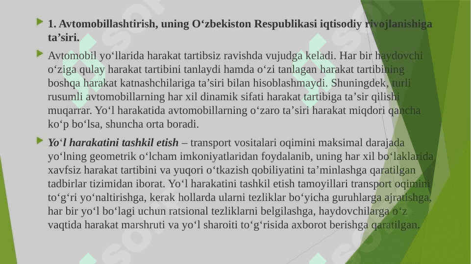 YO‘L HARAKATINI TASHKIL ETISHNING MAQSAD VA VAZIFALARI. 2