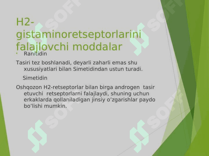 O’n ikki barmoqli ichak va me’da yarasini davolashda qollaniladigan moddalar. 5