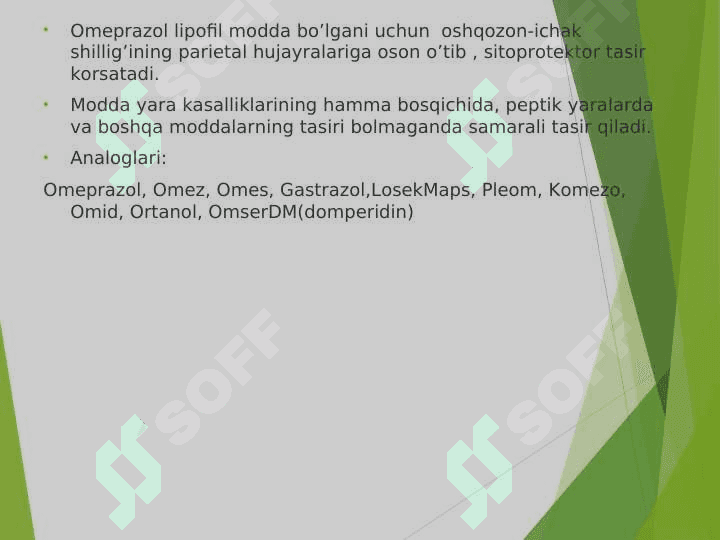 O’n ikki barmoqli ichak va me’da yarasini davolashda qollaniladigan moddalar. 8