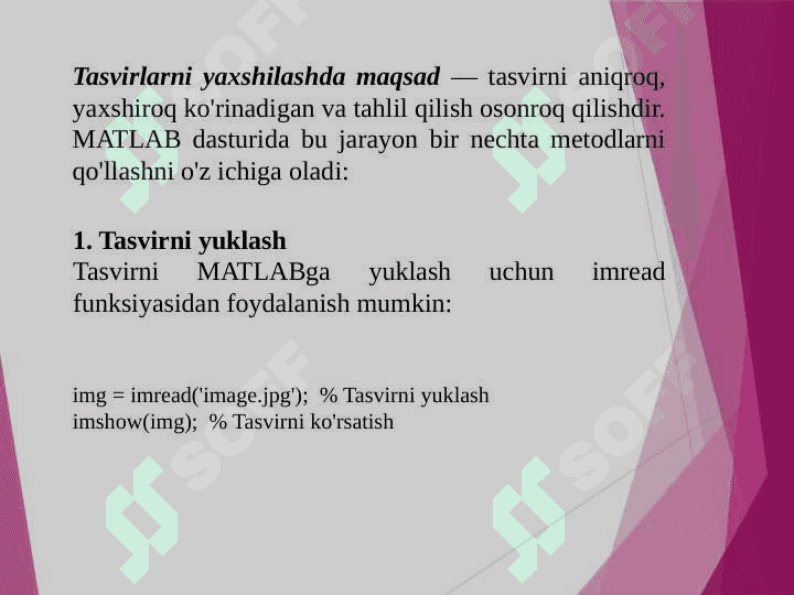 MATLAB dasturida tasvirlarni yaxshilash 4