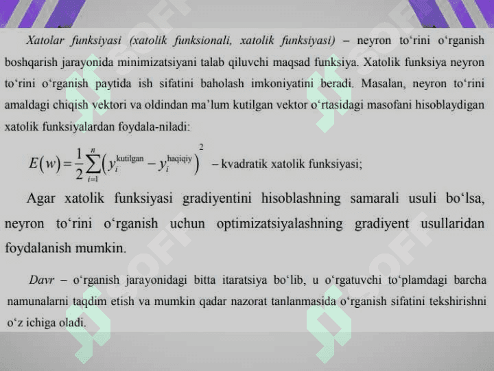 SUN’IY NEYRON TO’RLARINING TURLARI VA ULARNING TAVSIFI 2