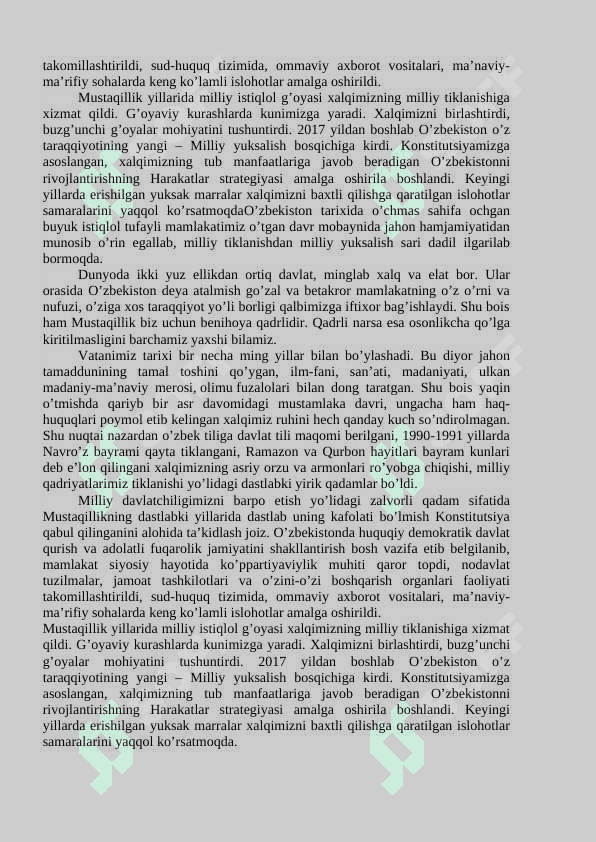 Yangilanayotgan O’zbekiston  milliy tiklanishdan  milliy yuksalish sari 2