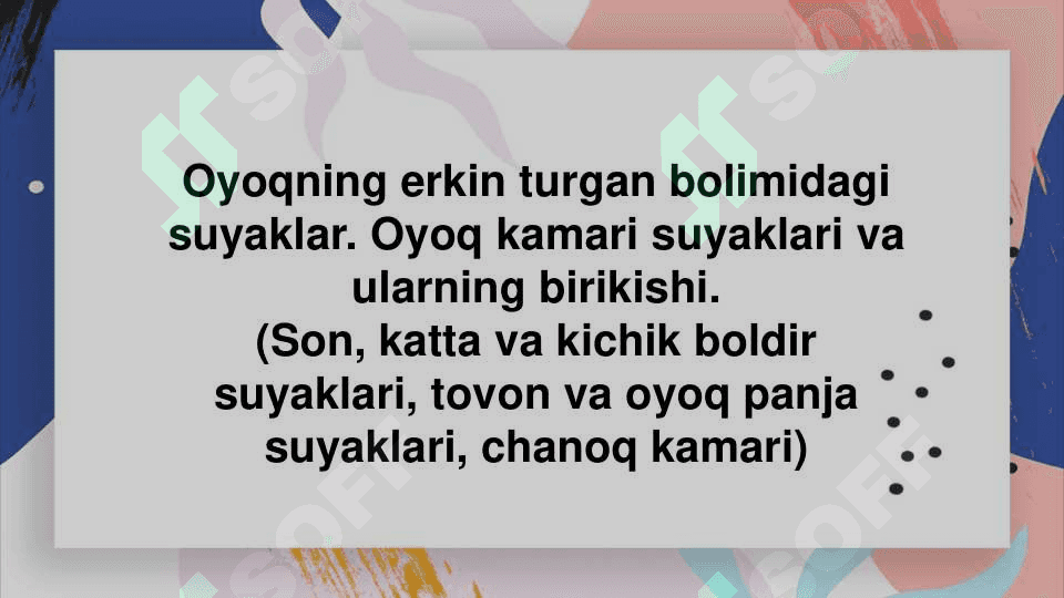 Qolning erkin turgan bolimidagi suyaklar. Qo’lning kamari suyaklari va ularning birikishi 6