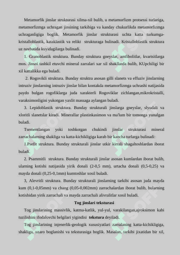Gilli tog’ jinslarining tarkibi va tuzilishini injenerlik — geologiyasining ahamiyati 8