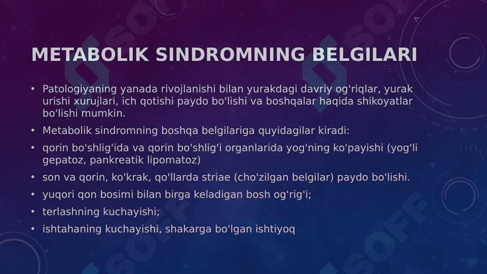 Metabolik sindrom belgilari, sabablari, tashxisi va davolash 4