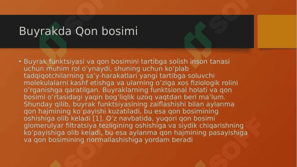 Arterial bosimning boshqariluvida buyraklarning roli 2