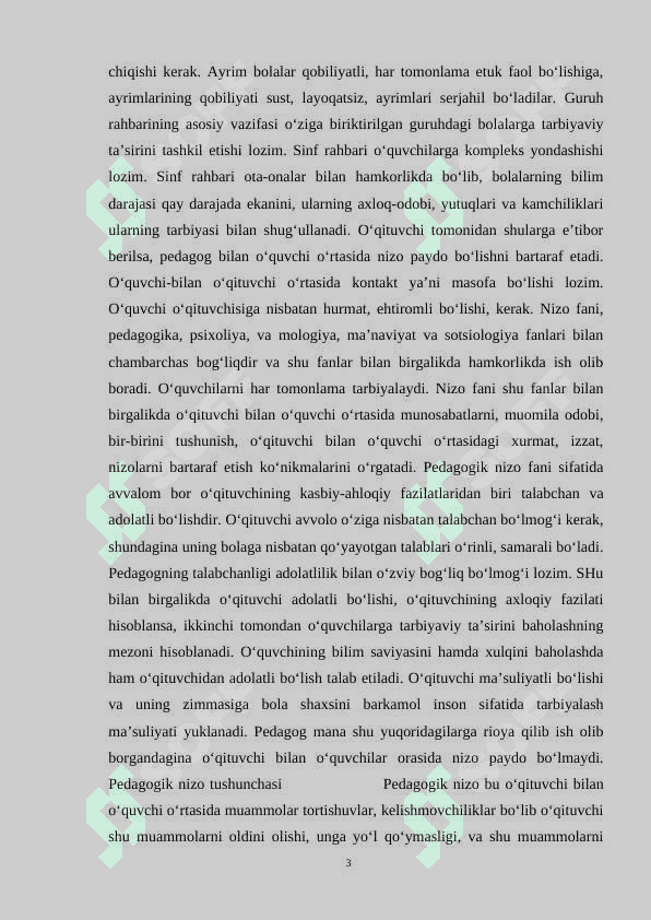 Pedagogik nizolar, ularni bartaraf etish usullari. Zamonaviy o‘qituvchi shaxsiga qo‘yilgan talablar 3