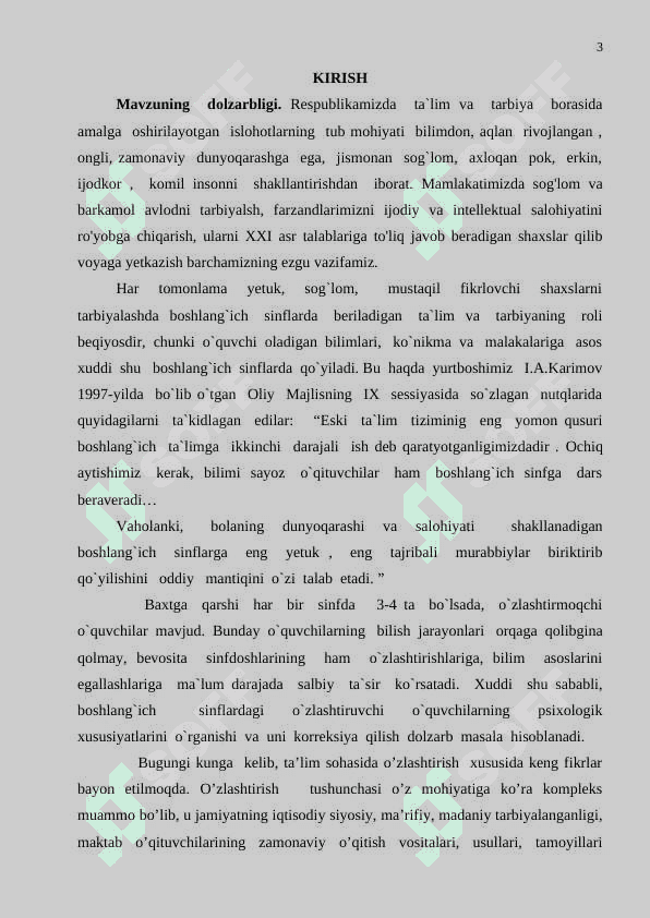 Boshlang’ich sinflarda  o’zlashtirmovchilikni yuzaga keltiruvchi omillar 3