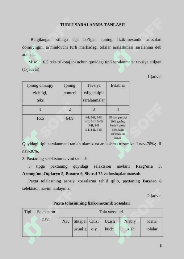 Mavzu :Tolaning xususiyatlari 8
