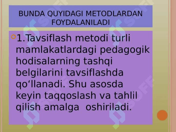 Maktabgacha ta’lim qiyosiy pedagogikasi  fani haqida umumiy tushuncha. Fanning maqsadi, vazifalari, mazmuni 8