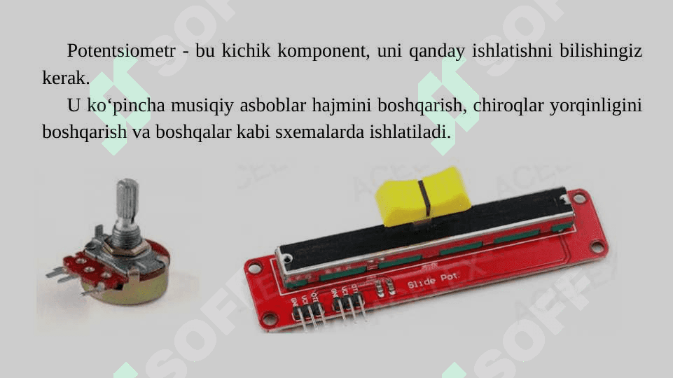 Potensiometr. Arduino orqali yorig‘lik diodini yoritish darajasini nazorat qilish. 3
