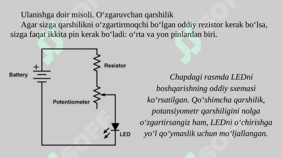 Potensiometr. Arduino orqali yorig‘lik diodini yoritish darajasini nazorat qilish. 8