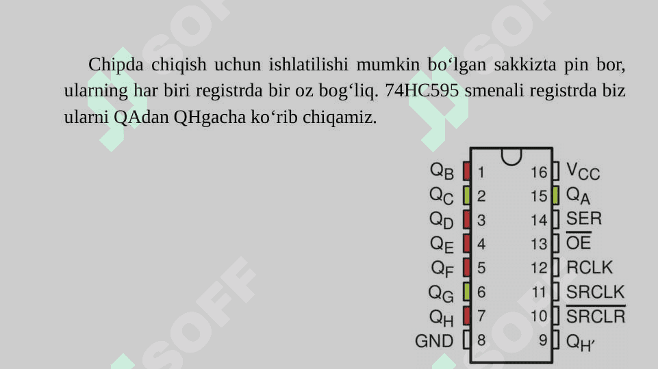 74НС595 registri mikrosxemasi. 74НС595 registri mikrosxemasi orqli 4 razryadli matritsani boshqarish. 8