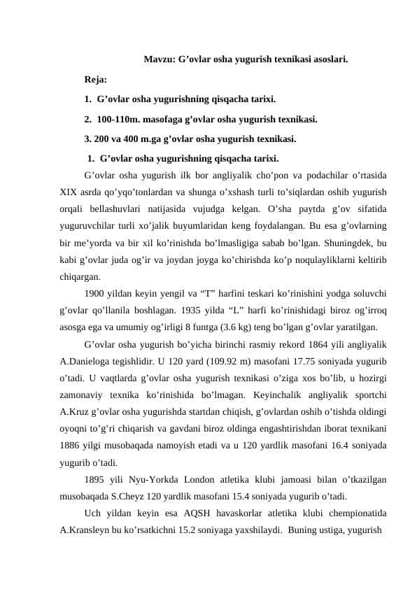 G’ovlar osha yugurish texnikasi asoslari