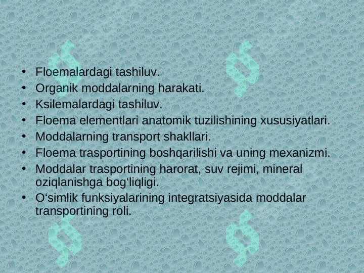 O‘SIMLIKLARDA MODDALAR TASHILUVI 2