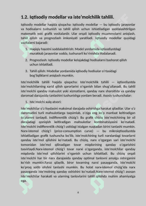 ,,Narx-istemol’’ chizig’i va uning tahlili. 6