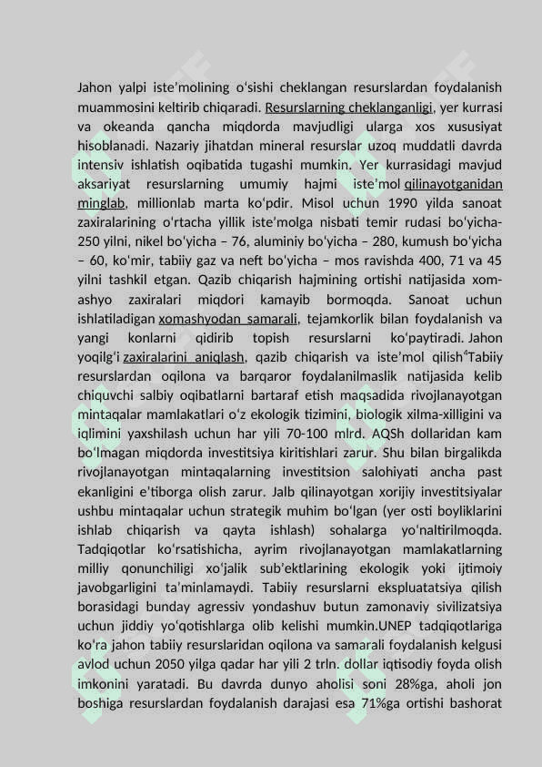 “Yashil iqtisodiyot”ga o’tish tamoillari. 4