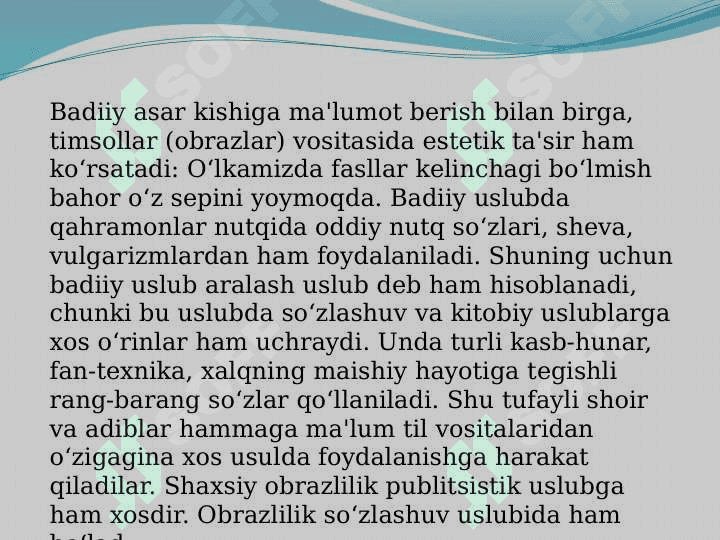 Badiiy uslub. Badiiy uslubga xos matn tahlili 3