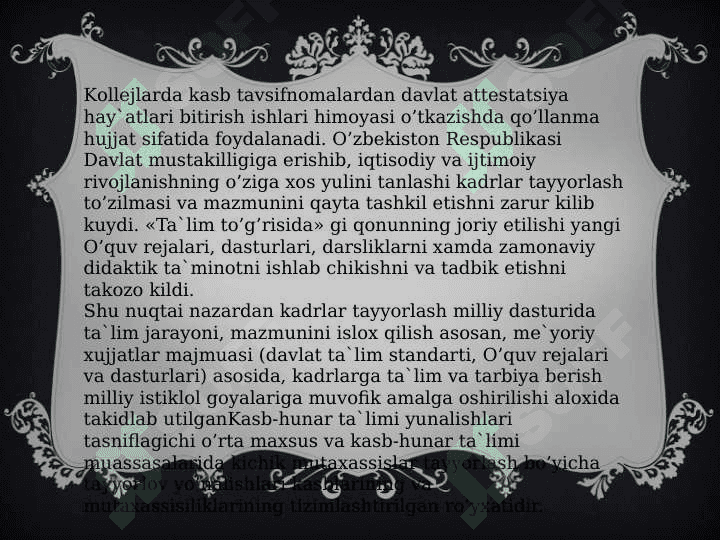 Kasb hunar ta`limining o’quv me`yoriy hujjatlari 3