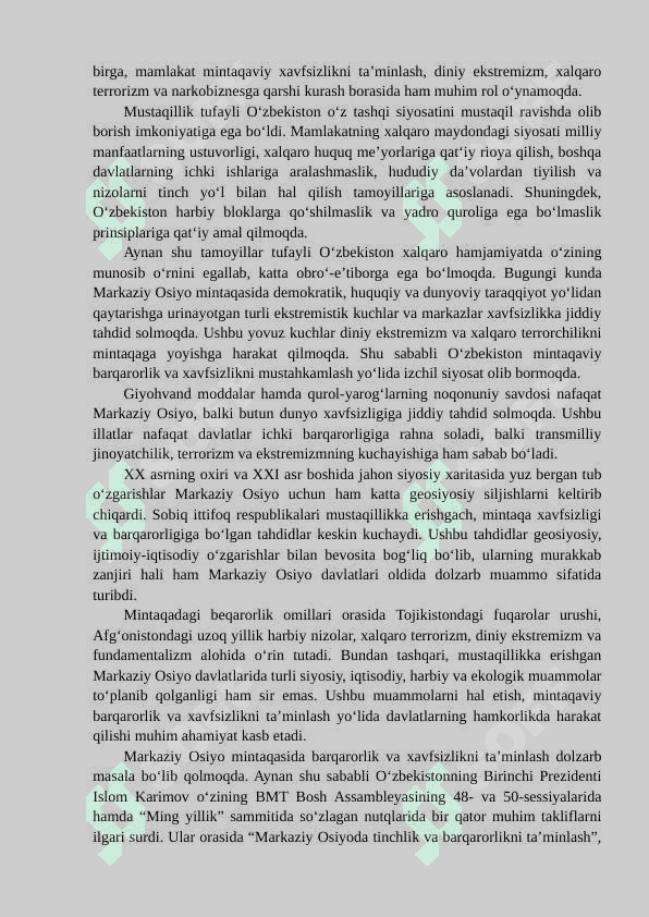 Markaziy Osiyoda tinchlik va barqarorlikni saqlashda O‘zbekistonning o‘rni 4