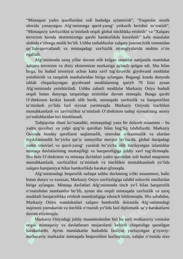 Markaziy Osiyoda tinchlik va barqarorlikni saqlashda O‘zbekistonning o‘rni 5