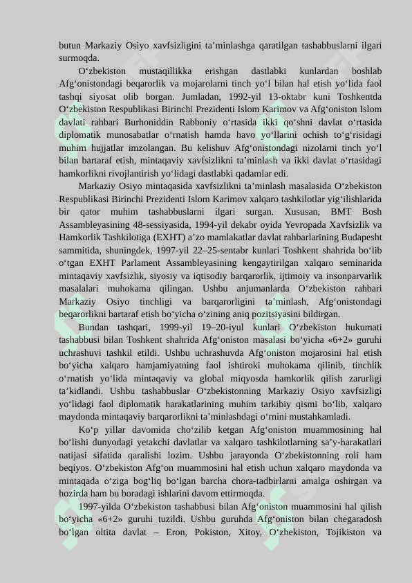 Markaziy Osiyoda tinchlik va barqarorlikni saqlashda O‘zbekistonning o‘rni 7