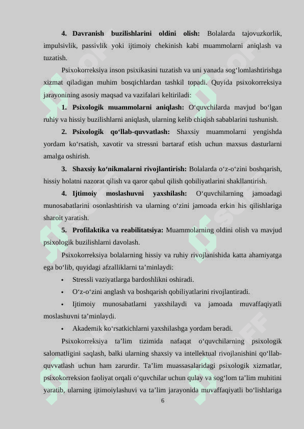 O‘quvchilar bilan psixokorreksion yo‘nalishda faoliyat olib borish 6