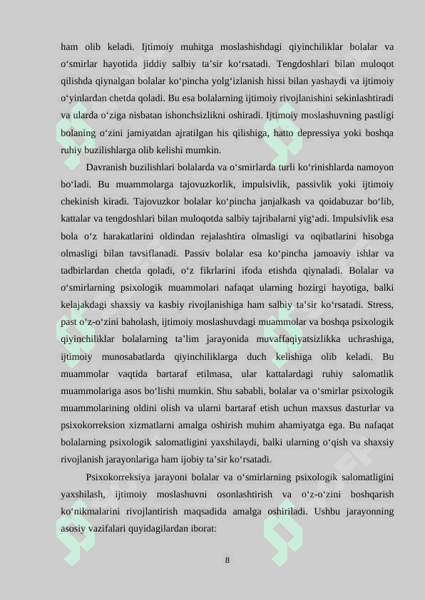 O‘quvchilar bilan psixokorreksion yo‘nalishda faoliyat olib borish 8