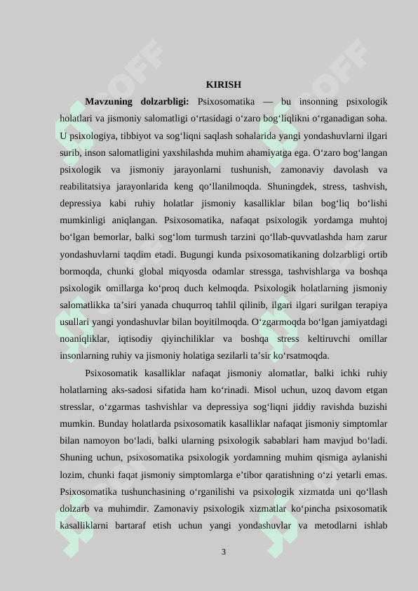 Psixosomatika tushunchasi va psixologik xizmatda tutgan o’rni 3