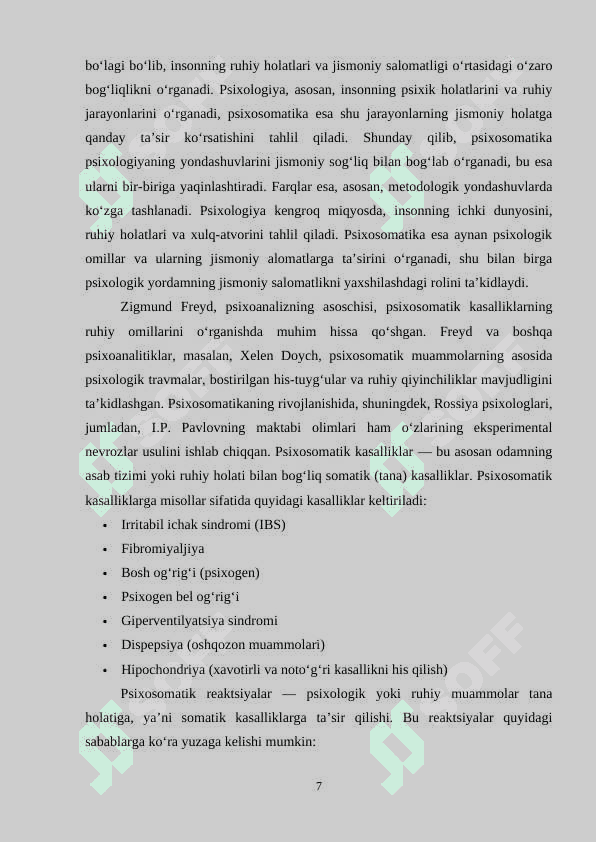Psixosomatika tushunchasi va psixologik xizmatda tutgan o’rni 7
