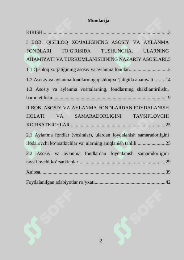 QISHLOQ XO‘JALIGINING ASOSIY VA AYLANMA FONDLARI VA ULARNING SAMARADORLIGINI OSHIRISH 2