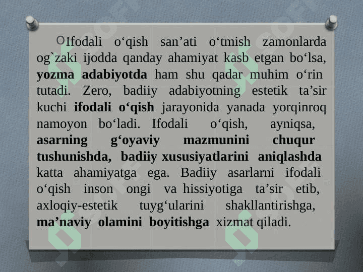 BADIIY O’QISH ASOSLARI FANINING MAQSAD VA VAZIFALARI 5