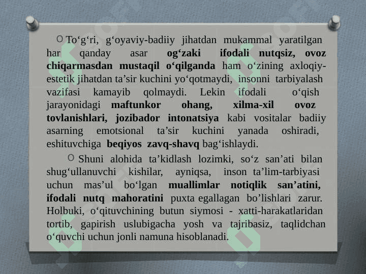 BADIIY O’QISH ASOSLARI FANINING MAQSAD VA VAZIFALARI 6