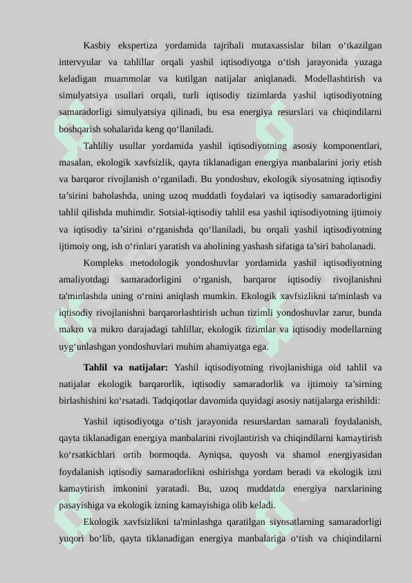 Yashil iqtisodiyotning iqtisodiy rivojlanishdagi o‘rni,vazifalari va ustuvor yo‘nalishlari 4