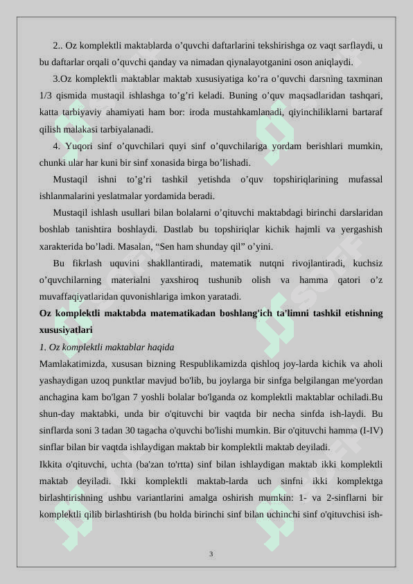 OZ KOMPLEKTLI MAKTABDA MATEMATIKADAN BOShLANG 3