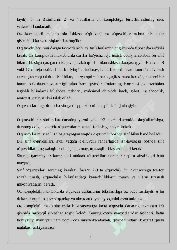 OZ KOMPLEKTLI MAKTABDA MATEMATIKADAN BOShLANG 4