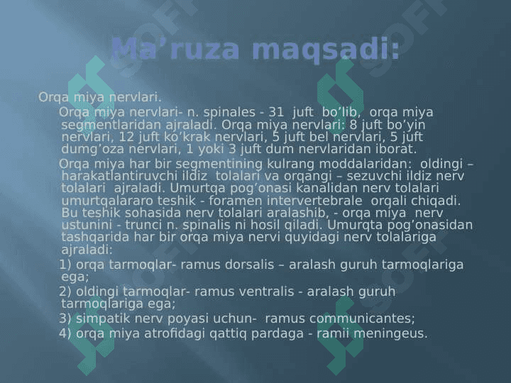 Periferik nerv sistemasining umumiy anatomiyasi.Bo'yin va elka chigali 2