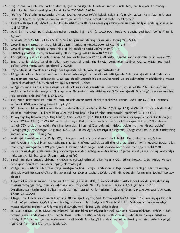 KIMYO fanidan savol javoblar 3